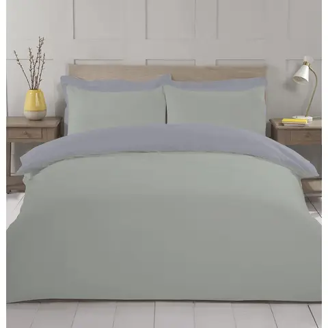 NightComfort Duvet Cover Set Plain Reversible Polycotton Sage/Grey Single