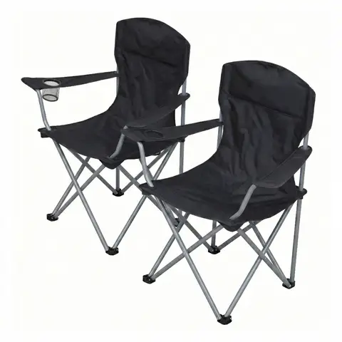 Ochama x SONGMICS Pair of Portable Outdoor Chairs, Heavy Duty Folding Chairs with Built-in Cup Holder and Sturdy Steel Frame, 76x51.5x95.5cm Compact Folded Size, Ideal for Garden, Camping, Fishing, Beach, Picnic, Tailgating, Durable Black 