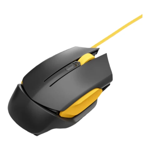 ochama×J.ZAO Wired Mouse - Ergonomic Mouse, Optical Sensor, 1000Hz Polling Rate, Sweat-Resistant Material, 4-Level DPI, Tangle-Free Cable, Black and Yellow.