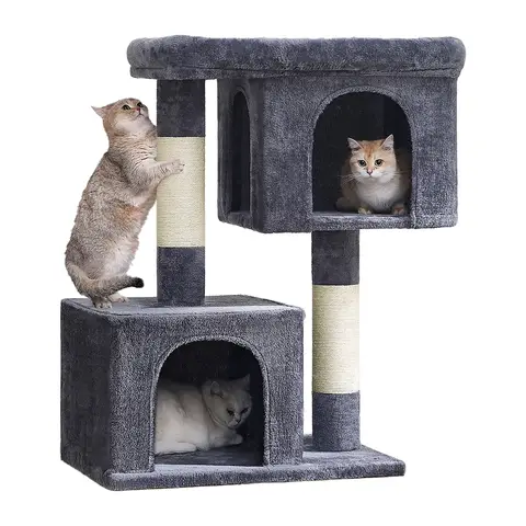 SONGMICS Cat Tree, Play Tower 101 cm, XL, House for Cats up to 20 kg, Large Platform, 2 Niches, Scratching Post, Dark Grey