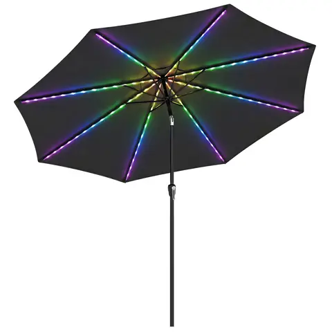 Outsunny 3 m Garden Parasol Umbrella with 112 Solar Powered LED Lights, Outdoor Table Market Patio Umbrella with Crank Handle, Tilt, UPF 50+, for Garden, Outdoor, Black