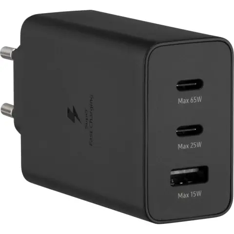 Samsung Reise-Schnellladegerät Trio 65 Watt Schwarz USB Typ-C 3 Ports