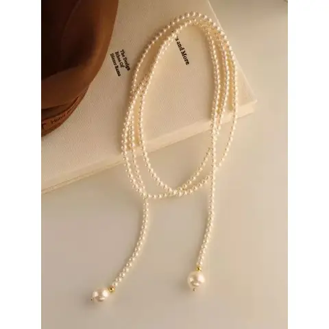 Voxis XL02 ketting, parelketting, veelzijdige en elegante parelketting met meerdere draagopties, ongeveer 130 cm lang.