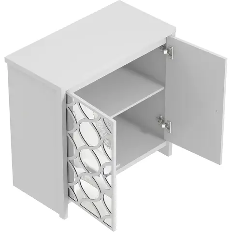 Galano Iris 2 Door Sideboard – Storage Cabinet for Living Room & Kitchen – Space Saving Side Unit with Arylic Mirror Doors, Modern Side Board Organizer - White