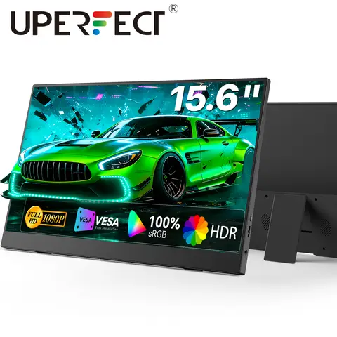 UPERFECT Portable Monitor 15.6", 100% sRGB Laptop Monitor, Built-in Adjustment Stand Speaker VESA, HDTV USB-C Plug & Play Second Screen for Phone Game Console