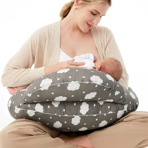 Momcozy Woven Cotton (100% Cotton) U-Shaped Nursing Pillow NP001 (Cloud/Animal Forest/Pink Leaf/Meteor Shower)