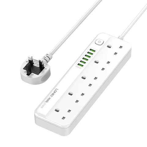 LDNIO Power Strip with 5 AC Sockets & 6 USB-A Charging Ports, 2m Cable – White