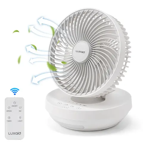 Luxaid Foldable Desk Fan with Remote,4000mAh Battery,Type-C Charging, 3 Speeds, 4H Timer, Night Light, Wall mounted, Portable&Compact.