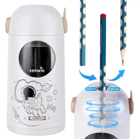 tenwin Vollautomatischer elektrischer Bleistiftspitzer, wiederaufladbar, mit Spitzenabfangbehälter für 7–11,5 mm Bleistifte und Buntstifte, schnelle Spitzung, tragbar und sicher für Heim, Büro und Schule (Silber), Neujahr-Angebot, Top-Geschenkideen
