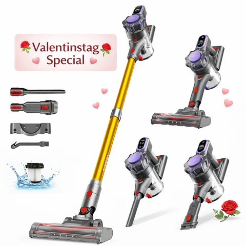 MonsgaClean MV3 Akku-Staubsauger, 45kPa 400W Stangen-Staubsauger für Zuhause, 50Minuten Anti-Verheddern Staubsauger mit LadeDock, Leichtes Hand-Staubsauger für Tierhaare/Teppich/Boden, LED-Touch-Display