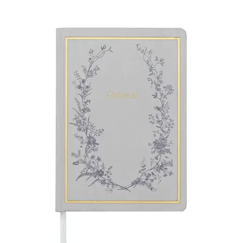 Jubiluu A5 Hardcover-Notizbuch mit floralem Stoffeinband, innen bezeichnet - 96 Blatt (100 g Offsetting-Papier), Lesezeichen & Gummiband - klassisches cremefarbenes, geliniertes Journal für Schreiben, Schule und Büro, als Geschenk - blaues Kranz-Design