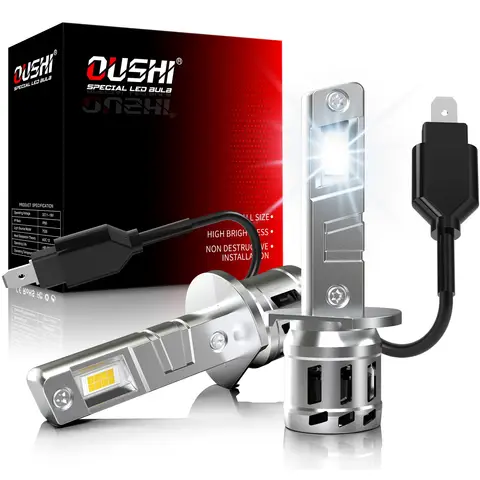 OUSHI H1 LED Headlight Bulbs, Upgraded 600% 6500K Xenon White 1:1 Mini Size H1 LED Bulbs, 30000LM Plug and Play Bulb, Pack of 2