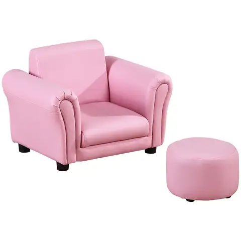 HOMCOM Children's Armchairs Toddler Chair Sofa Single Seater Childrens Armrest w/ Footstool Pink
