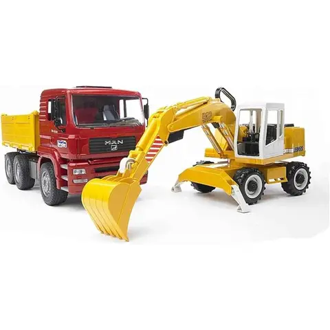 bruder 02751 - Man TGA dump truck with Liebherr shovel excavator - 1:16 construction vehicle, construction site, shovel excavator, worker, bworld, construction machine, truck, transporter