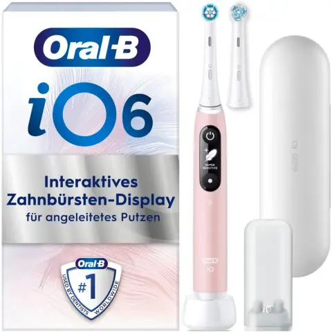 Oral-B iO Series 6 Sensitive Edition Elektrische Zahnbürste/Electric Toothbrush, 2 Aufsteckbürsten, 5 Putzmodi für Zahnpflege, Valentinstagsgeschenk für Ihn/Sie, Designed by Braun, pink sand