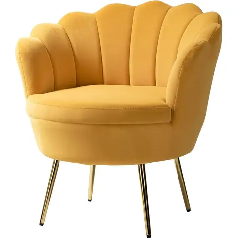 HULALA HOME Velvet Armchair with Thick Backrest, Modern Comfortable Lounge Chair with Gold Legs, Comfortable Reading Chair for Living Room and Bedroom, Yellow