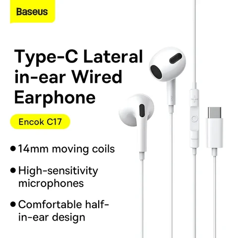 Baseus Encok C17 USB-C Seitliche In-Ear Kabelgebundene Kopfhörer - Weiß