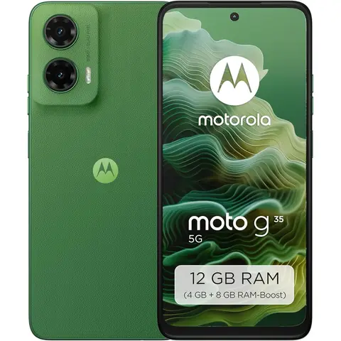 Motorola Moto g35 5G Smartphone (Robustes 6,72" FHD+-Display dank Corning Gorilla Glass 3, 50-MP-Kamera, 8/128 GB, ultraleistungsstarker 5000-mAh-Akku, wasserableitend) Leaf Green, inklusive Schutzcase.