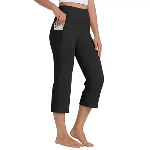 Willit Women's Yoga Capris Pants High Waist Straight Leg Athletic Exercise Workout Capris 21" Black L