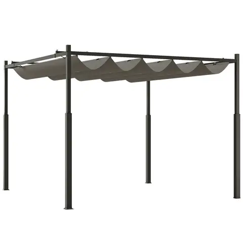 Outsunny 3 x 3(m) Metal Pergola with Retractable Roof and Magnetic Fixture, Outdoor Gazebo Garden Pergola Kit Sun Shade Canopy, UPF30+, 80mm Metal Column, Grey
