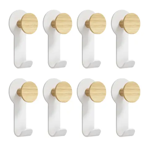 KAPANOU Lot de 8 porte-manteaux muraux en bois avec support métallique robuste - Blanc