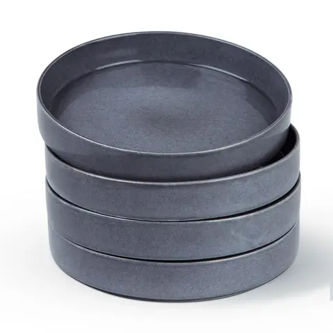 Richmount 4-teiliges Schüssel-Set mit kleiner Rime-Kante und reaktiver Glasur - Mistblau