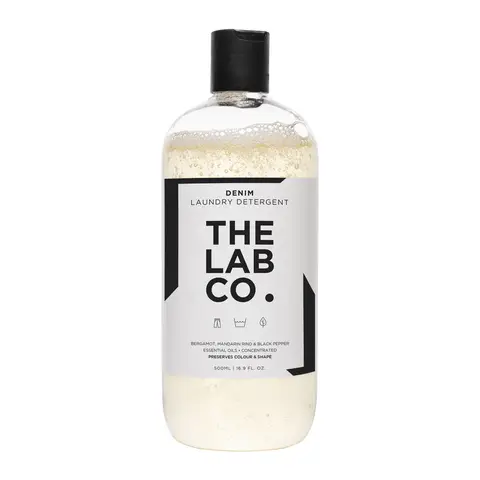 The Lab Co. Denim Laundry Wash. 500ml for 32 washes. Non-Bio liquid detergent for jeans. Scented with bergamot, mandarin rind and black pepper