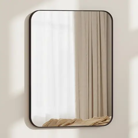 WOLTU Wall Mirror with Metal Frame & Rounded Corners, Makeup Mirror, Bathroom Mirror for Hanging, Modern for Bathroom Hallway Bedroom Living Room, 40 x 30 cm, Decorative Rectangular Mirror
