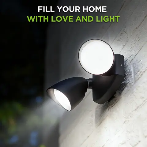 Projecteur Extérieur à Double Tête LUTEC 1800 Lumens 20W, Design Tout Métal, Étanche, Éclairage de Sécurité Murale 4000K pour Terrasse, Jardin, Cour - Noir