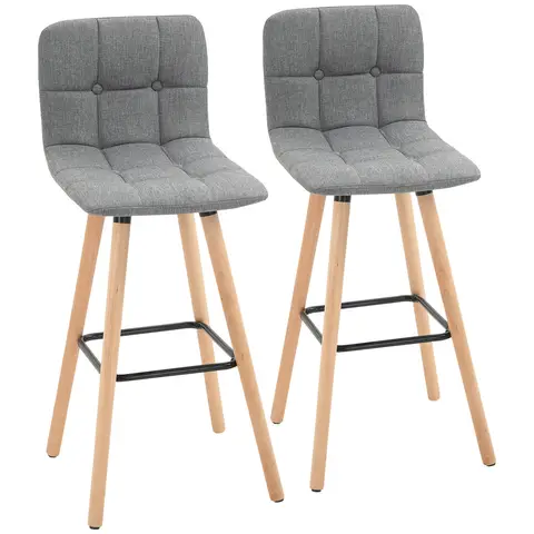 HOMCOM Bar Stools Panelled Fabric Grey/Natural 2pcs