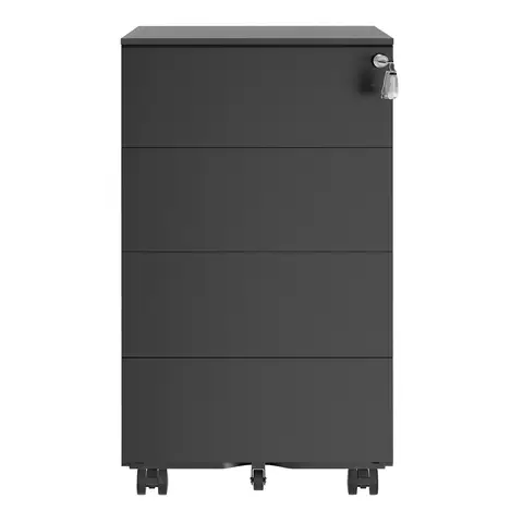 SONGMICSHOME Rollcontainer, Metallschrank, mobiler Aktenschrank, Druckertisch, abschließbar, 4 Schubladen, vormontiert, Büro, 45,1 x 39 x 69,3 cm, schwarz