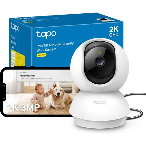 Tapo C210 Innen-Sicherheitskamera, 2K 3MP Schwenk-/Neigefunktion WLAN-Kamera, Nachtsicht, Bewegungserkennung, Zwei-Wege-Audio, microSD-Speicher, funktioniert mit Alexa & Google Assistant