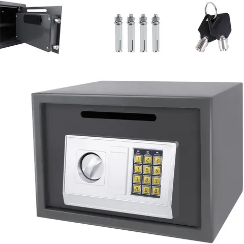 Wandgemonteerde sleutelkluis met combinatieslot, gemaakt van robuust staal, brand- en diefstalbestendig, voor het opbergen van contant geld, sieraden en documenten 16 L Grijs