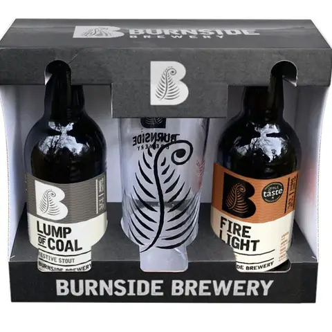 Burnside Brewery Lump of Coal Festive Stout & Fire Light Gift Set with Glass 1litre