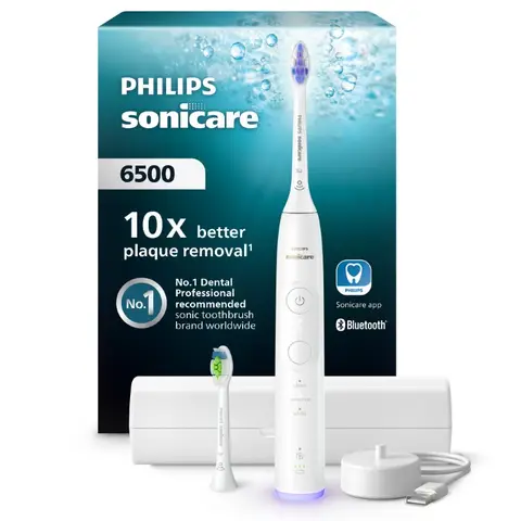 Philips Sonicare 6100 Series - Elektrische tandenborstel - Wit -Extra Optimal White Opzetborstel - Reisetui - Gevoelige tanden- HX7410/02