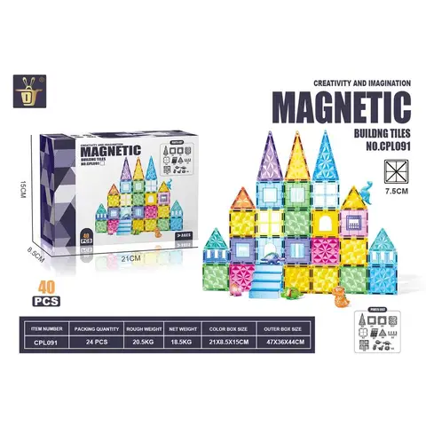 XINQIYUAN Bildungstoys magnetic tiles magnetspielzeug magnetkugeln kinder 7,5 cm Diamant-Oberfläche Magnetische Konstruktionsfliesen, 40 Stück
