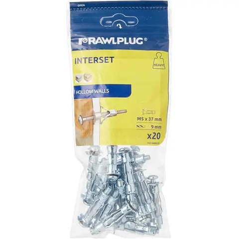 RAWLPLUG Interset Cavity Fixings & Screws M5 x 40 Trade Pack of 20