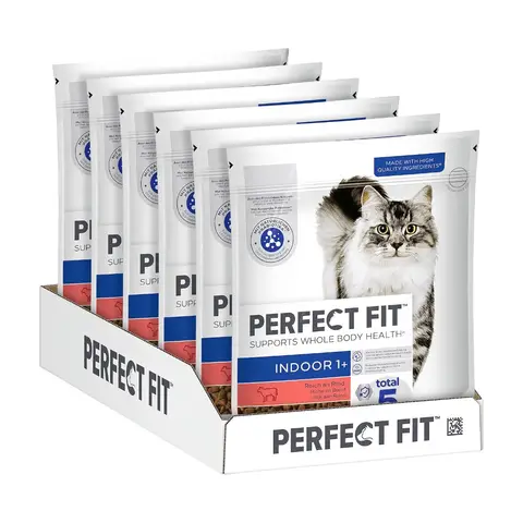 PERFECT FIT Indoor Adult Trockenfutter für erwachsene Katzen ab 1 Jahr - Rind, 6 x 750g