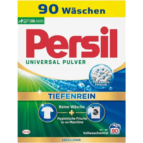 Persil Universal Pulver Tiefenrein Waschmittel (90 Waschladungen), Vollwaschmittel für tiefenreine Wäsche und eine hygienisch frische Maschine, auch bei Kalt- & Kurz-Wäsche, effektiv ab 20 °C