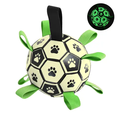 Blinkit Glow-in-the-dark Pet Interactive Soccer Ball Toy, Fluorescent effect visible at night, Amphibious design, Interactive nylon grab strap structure, Rugged and bite-resistant material, 15cm golden size suitable for daily interaction