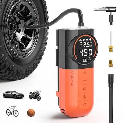 ETENWOLF S1 Tire Inflator Portable Air Compressor, 160PSI Air Pump for Car Tires, Bike, Motorcycle, Balls, Fast Inflation Tire Pump, Cordless bike Pump with LED Light & Digital Pressure Gauge(Orange)