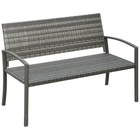 Outsunny 2 Seater Poly Rattan Garden Bench, All Weather Wicker Garden Loveseat, Outdoor Seating Bench with 240 Load Capacity,