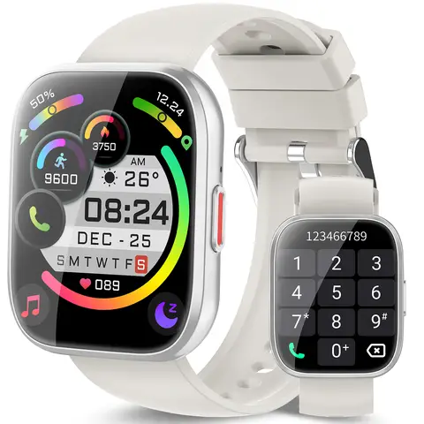 Jugeman P114 Witte Smartwatch voor Dames Heren Bellen/Antwoorden, 1,85" HD Fitnesswatch met Stappenteller/Hartslag/Slaapmonitor, 115+ Sportmodi Smartwatch, IP68 Waterdichte Activiteitentracker voor Android iOS