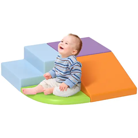 HOMCOM Soft Play 4-piece Climb and Crawl Foam Toddler Stairs and Ramp Colorful Children's Educational Software Activity Orang