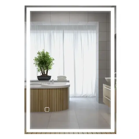 HOMCOM Bathroom Mirror with LED Lights, Illuminated Makeup Mirror with 3 Colours, Defogging Film and Memory Function, Hardwired, Horizontal or Vertical, 70 x 50 cm