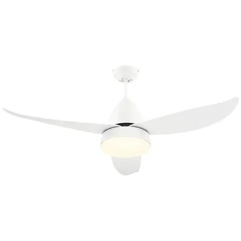 HOMCOM Modern Ceiling Fan with Light, 48-Inch White Small Fans for Bedroom Indoor, Reversible Flush Mount Low Profile Ceiling Light with Remote Control, 3 Blades, 6 Speeds, Timer