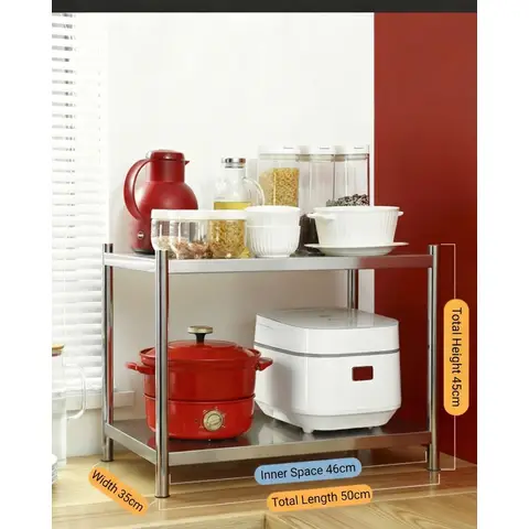 COOKER KING Double Layer Kitchen Countertop Microwave Stand Appliance Organizer Rack Pull Out Sliding Shelf Adjustable Height