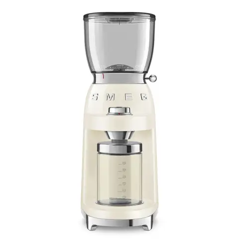 Smeg CGF11CREU Kaffee-Mahlkone aus Edelstahl, 30 Mahlgrade, 350 g Kaffeebohnenbehälter, Premium-Gussaluminium-Gehäuse, 150 W, creme