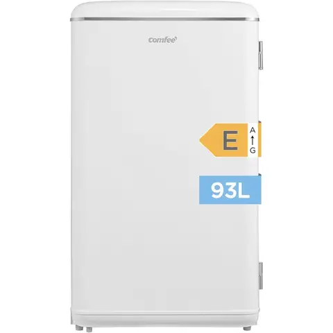 Comfee RCD93WH2EURT(E) Kleiner Kühlschrank, 93 Liter Retro-Kühlschrank, Mini-Kühlschrank mit einstellbarer Thermostat, leise, geeignet für Zuhause, Büro und Hotel, Weiß [Energieeffizienzklasse E]
