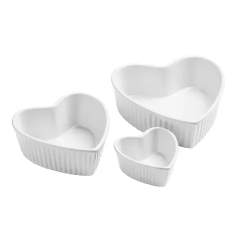 Amour White Set of 3 Heart Shape Oven Dishes